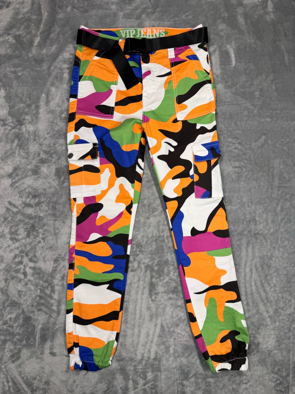 VIP Women’s Multicolor Camo Cargo Jogger Pants with Belt